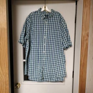 George Blue Green Plaid Short Sleeve Button Down Shirt Size Men's 3XL 54/56